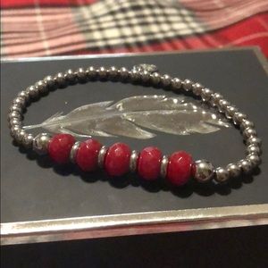Silver and Red Rustic Cuff